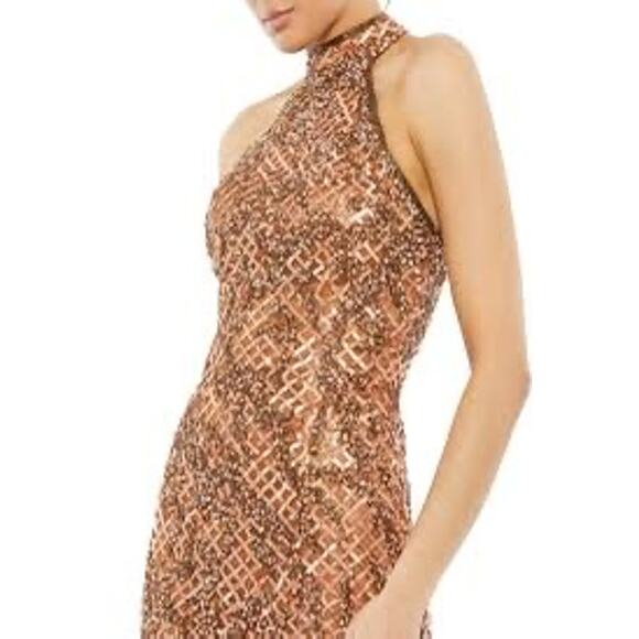 NEW Mac Duggal 5535 Lattice Sequin Halter Midi Dress - Copper - Size 4 - Picture 2 of 9